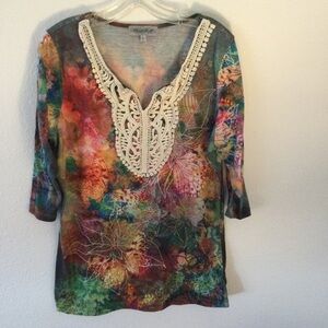 Closet Full Multi Colored BOHO Lace Front Top Size XL